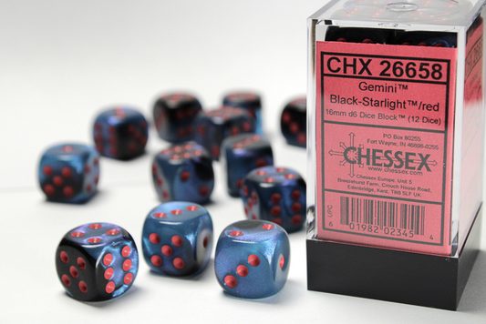 Chessex-Black-Starlight/Red -Gemini-12 Die Set