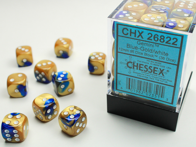 Chessex - Gemini Blue-Gold/White 12mm d6 (36 dice)