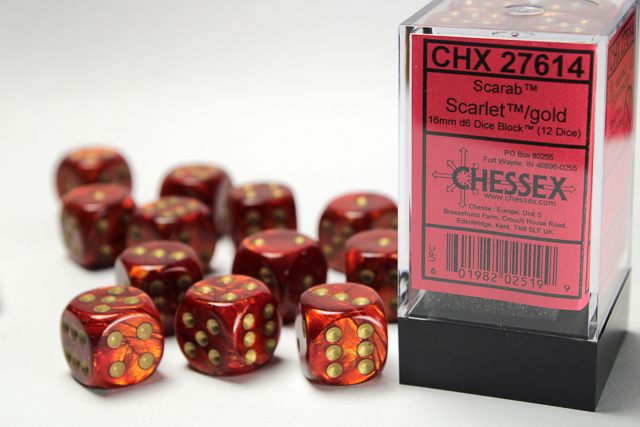 Chessex -Scarlet/Gold-Scarab-12 Die Set