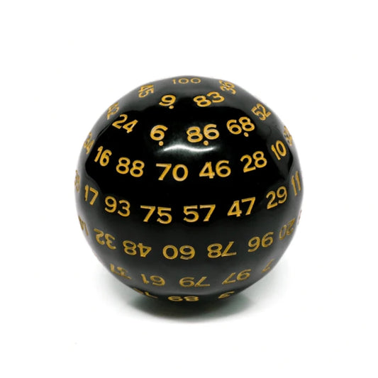 Foam Brain - 100 SIDED DIE - BLACK OPAQUE WITH YELLOW D100