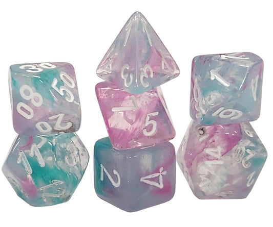Chessex - Nebula Wisteria/White Mini Polyhedral 7 Die Set