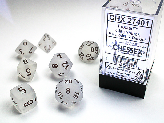 Chessex - Frosted™ Polyhedral Clear/black 7-Die Set