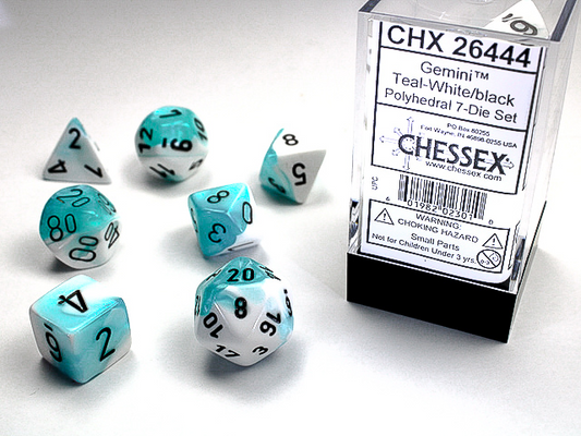 Chessex - Gemini® Polyhedral Teal-White/black 7-Die Set