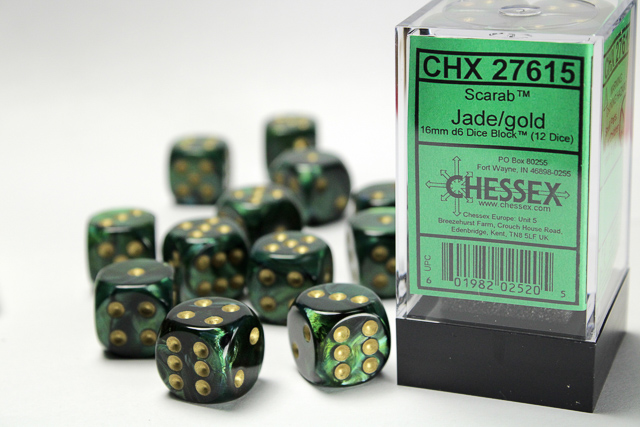 Chessex - Scarab® 16mm d6 Jade/gold Dice Block™ (12 dice)