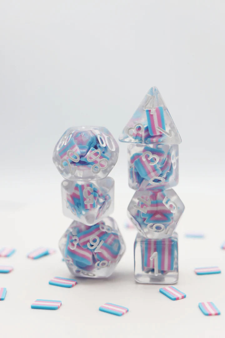 Foam Brain - Resin Transgender Flag RPG Dice Set