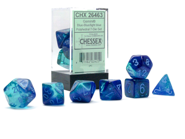 Chessex - Gemini® Polyhedral Blue-Blue/light blue Luminary™ 7-Die Set
