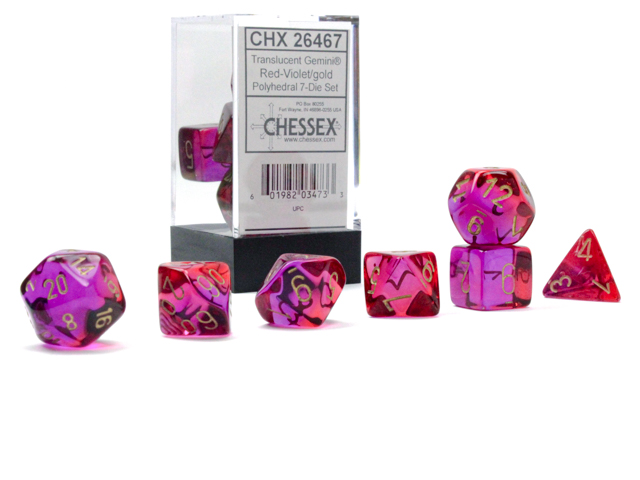 Chessex - Gemini® Polyhedral Translucent Red-Violet/gold 7-Die Set