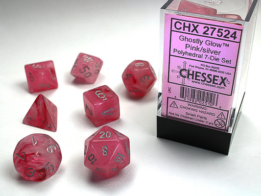 Chessex - Ghostly Glow™ Polyhedral Pink/silver 7-Die Set