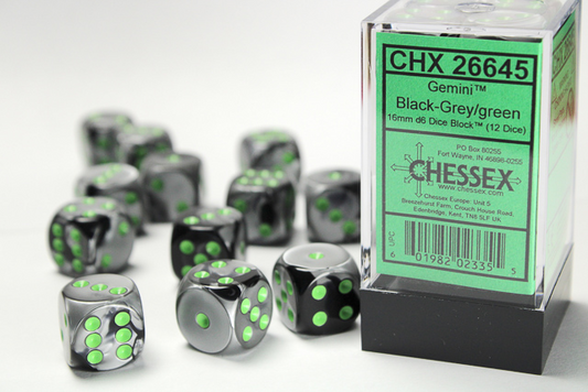 Chessex-Black-Grey/Green -Gemini-12 Die Set