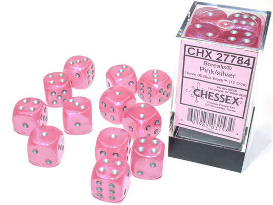 Chessex-Pink/Silver-Borealis-12 Die Set