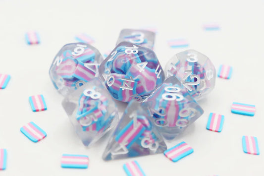 Foam Brain - Resin Transgender Flag RPG Dice Set