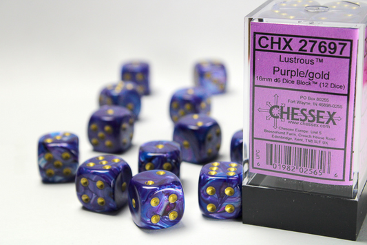 Chessex - 	Lustrous® 16mm d6 Purple/gold Dice Block™ (12 dice)