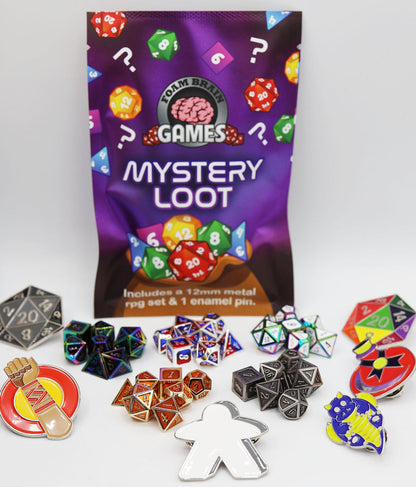 Foam Brain Games - 
EPIC MYSTERY LOOT V2: 12 or 14mm METAL RPG SET + ENAMEL PIN