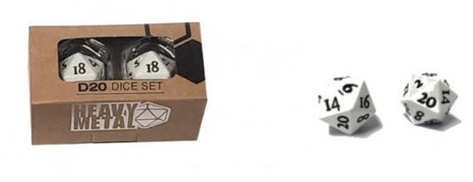 D20 Heavy Metal Dice - White (2)