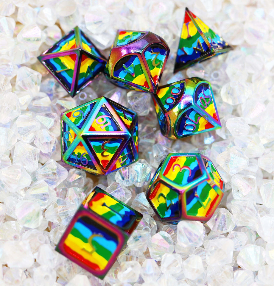 Rainbow Pride Flag RPG Metal Dice Set